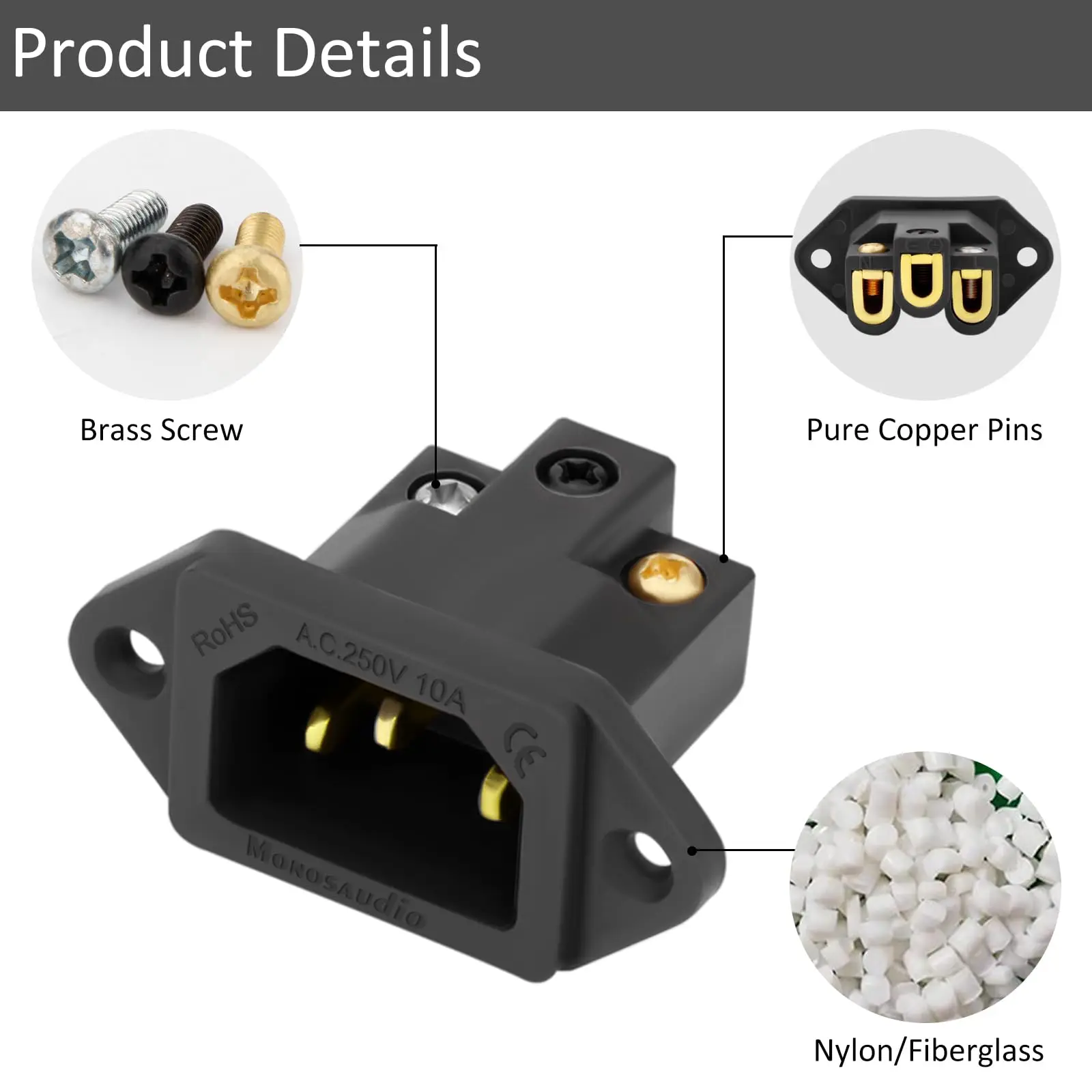 Monosaudio IC71 IB70 Pure Copper IEC Inlet Socket audiophile Power IEC connector Power Socket IEC320 C14 Mains AC Male