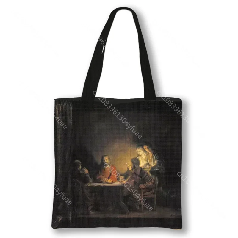 New Rembrandt Oil Painting Tote Bag Retro Art Fashion Travel Bag Women Portable Eco Shopping High Quality Foldable Handbag