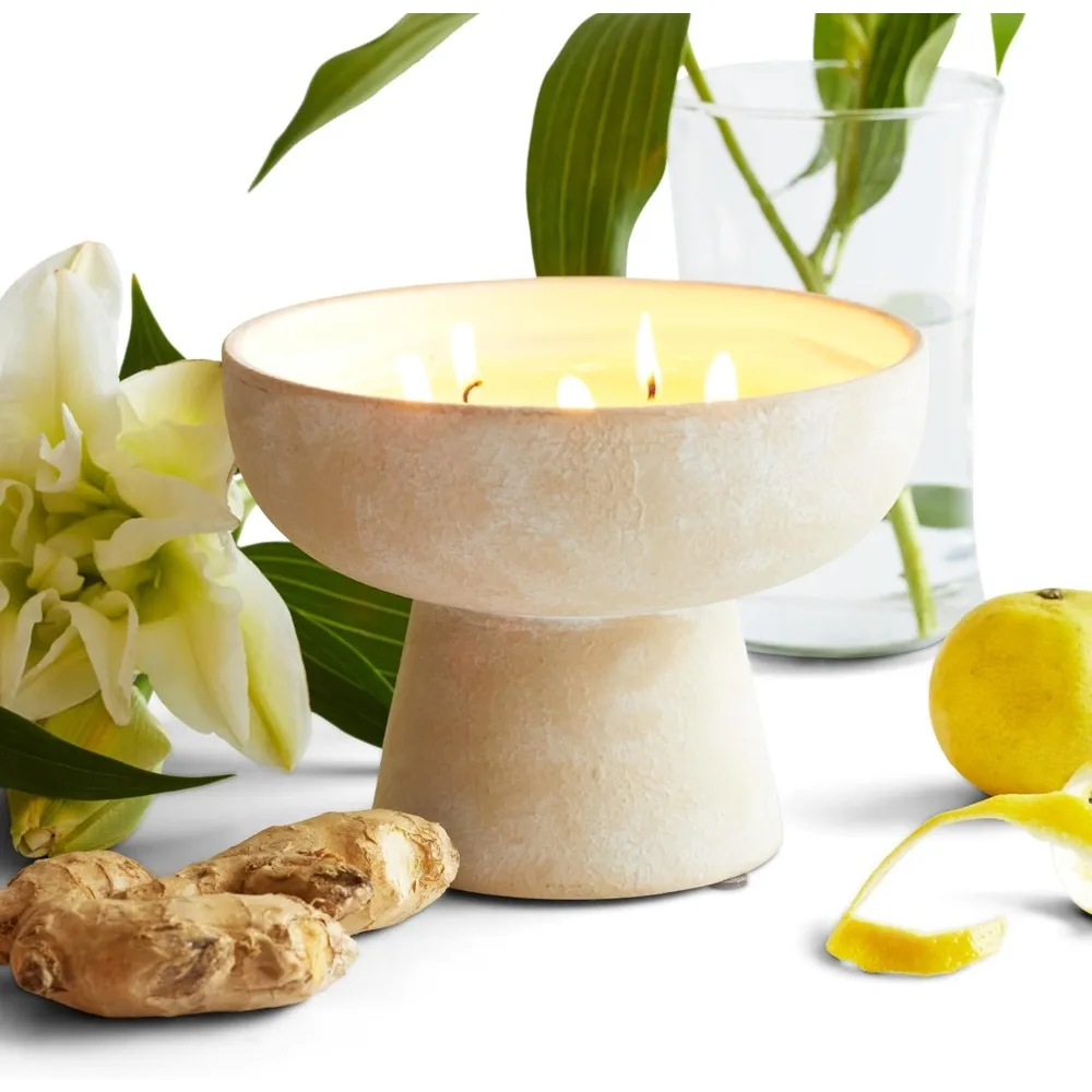 شمعة زيت عطري فاخرة من يوزو والزنجبيل، 5 شمع صويا مسبق يدويًا، فتيل قطني، حاوية سيراميك، علاج عطري طويل حرق