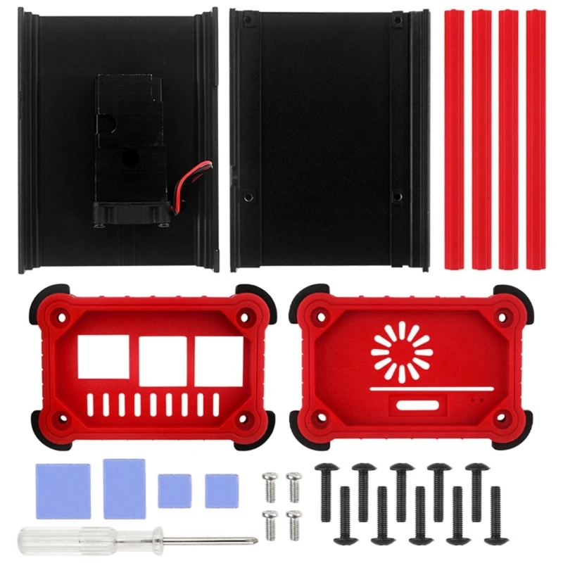 Aluminum Case Black and Red Box Shell Cover Anti Falling Metal Box Shell With Cooling Fan For 4B Dropship