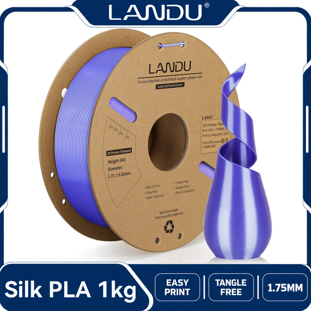 LANDU Silk PLA Filament 1.75mm 1KG, 3D Printer Filament 1kg Gold Silver Copper Filamento PLA Silk for FDM 3D Printing Materials