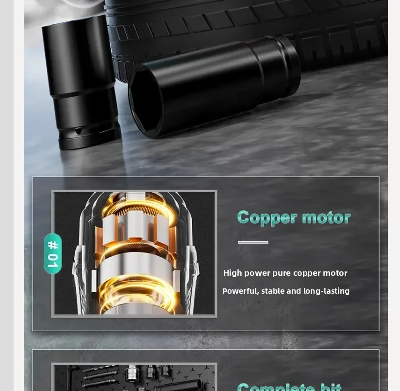 Utensile elettrico a coppia elevata per avvitatore a percussione elettrico senza spazzole per impieghi gravosi 110 V/220 V per riparazioni auto con caricabatterie CA