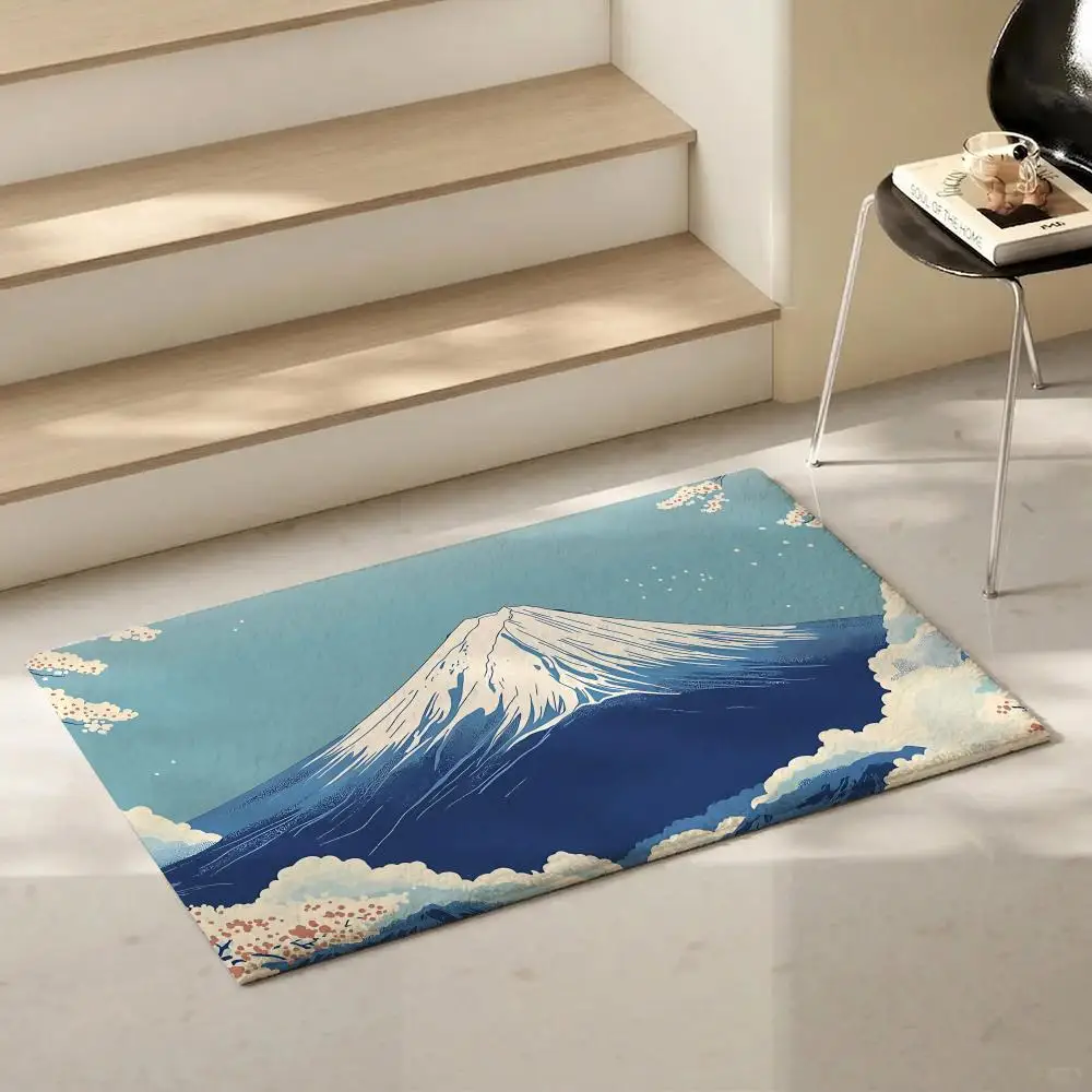 Iconic Mountain M-Mount FujiS Floor Mat Eco-Friendly Flannel Doormat Non-Slip Odorless Soft Short Plush Indoor Floor Rug