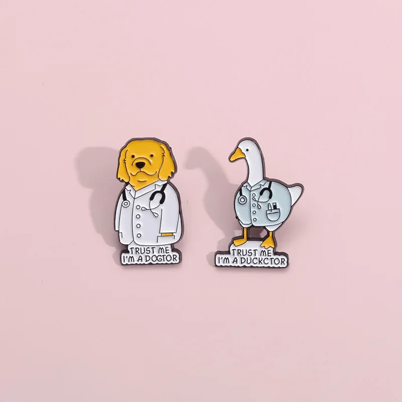 Animal Doctor Medical Enamel Pins Cute Duck Dog Cat Crow Nurse Lapel Badges Trust Me I'm A Doctor Brooch Backpack Jewelry Gifts