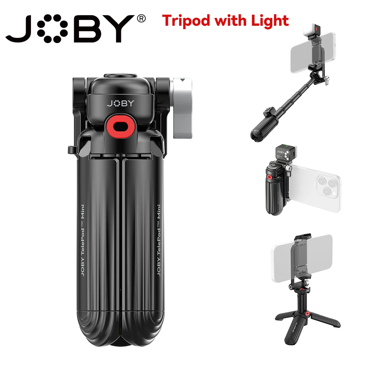 Мини-штатив JOBY TP02 для телефона с подсветкой 5600K, ручкой-держателем, Bluetooth-контроллером и двойными креплениями для холодных креплений, для TikTok
