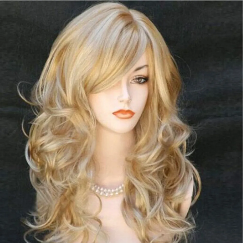 Peluca Larga Rizada Rubia, Peluca de Cabello Sintético Ondulado Natural para Mujer, para Uso Diario, Fiestas, Cosplay, Ondulado Natural para Mujer, Tendencia 2026