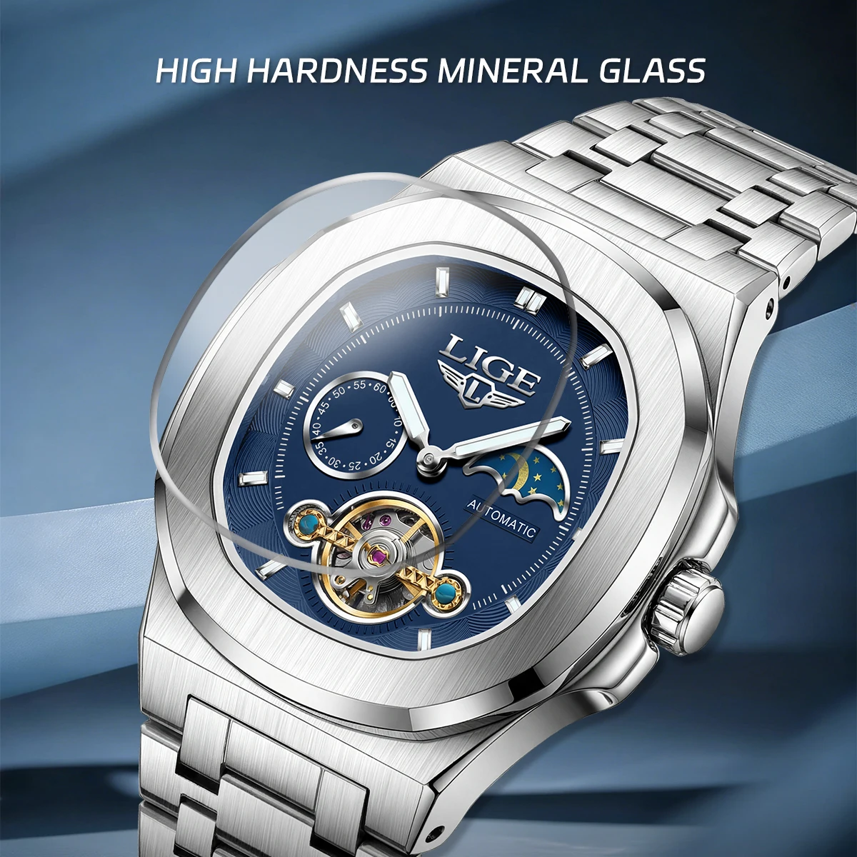 LIGE 2026 นาฬิกาผู้ชายสไตล์ทหา - Skeleton Automatic Watch Luxury Tourbillon บทวิจารณ์และราคา