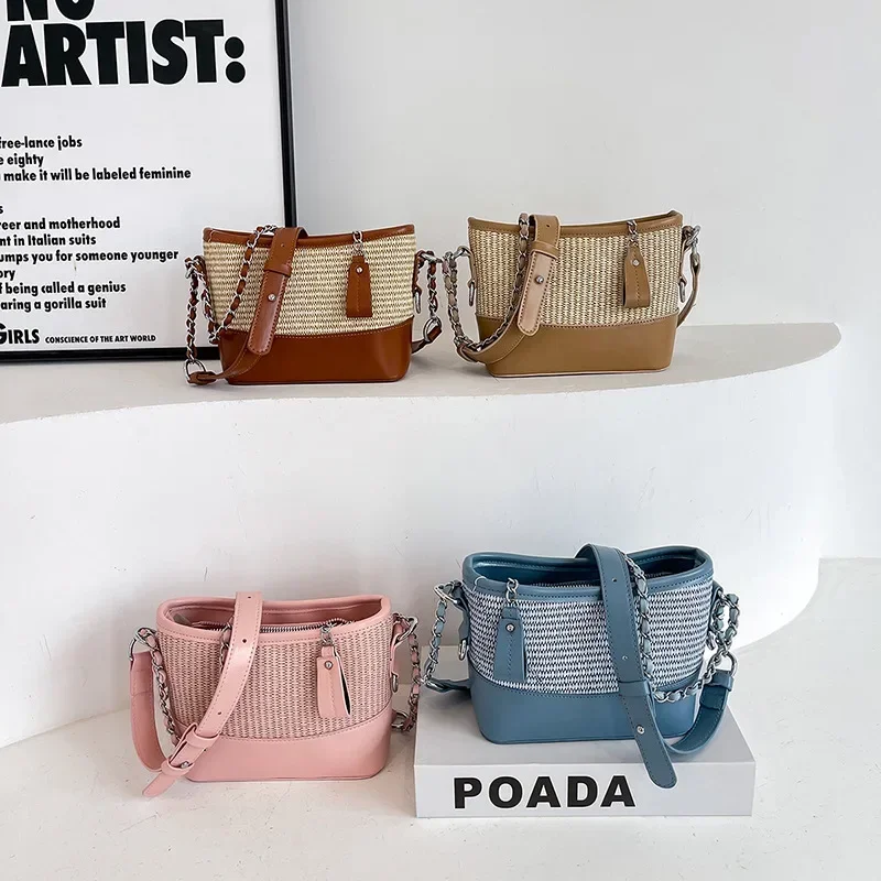 

Summer Large-Capacity Commuter Bag 2025 - Straw-Weave Patchwork Shoulder/Crossbody, Chain Hobo Bucket