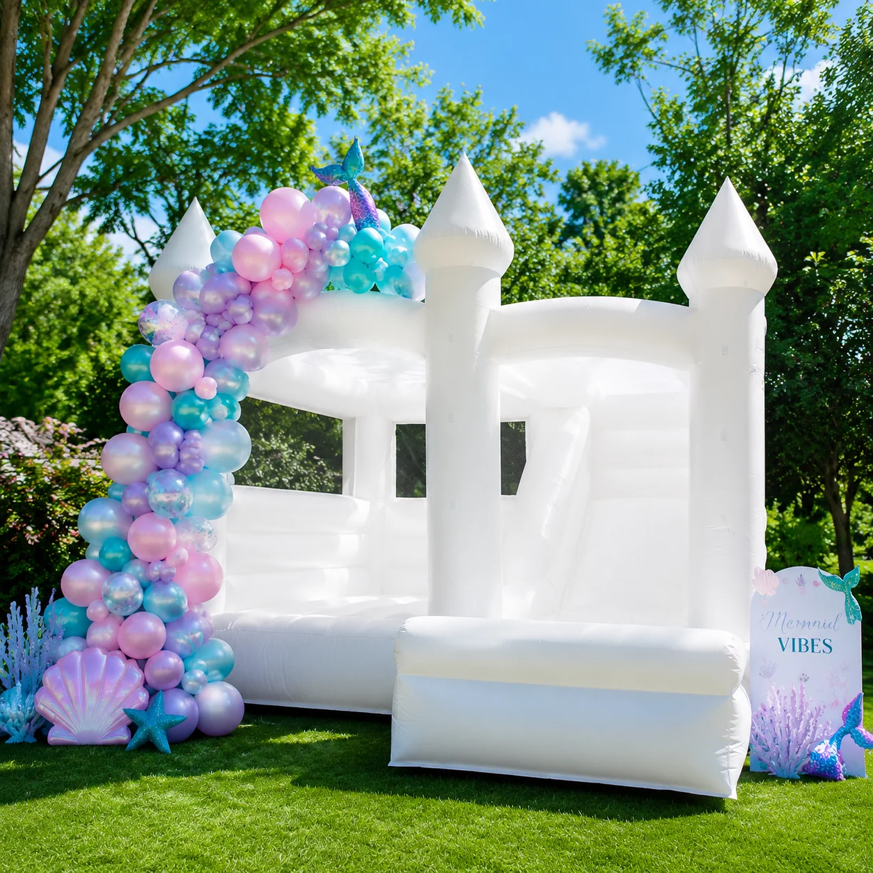 VANCEN Large Inflatable Bounce House 4.5M PVC White with Slide Bouncy Castle for Backyard Family Parties Outdoor Play Areas & Recreational Jumping