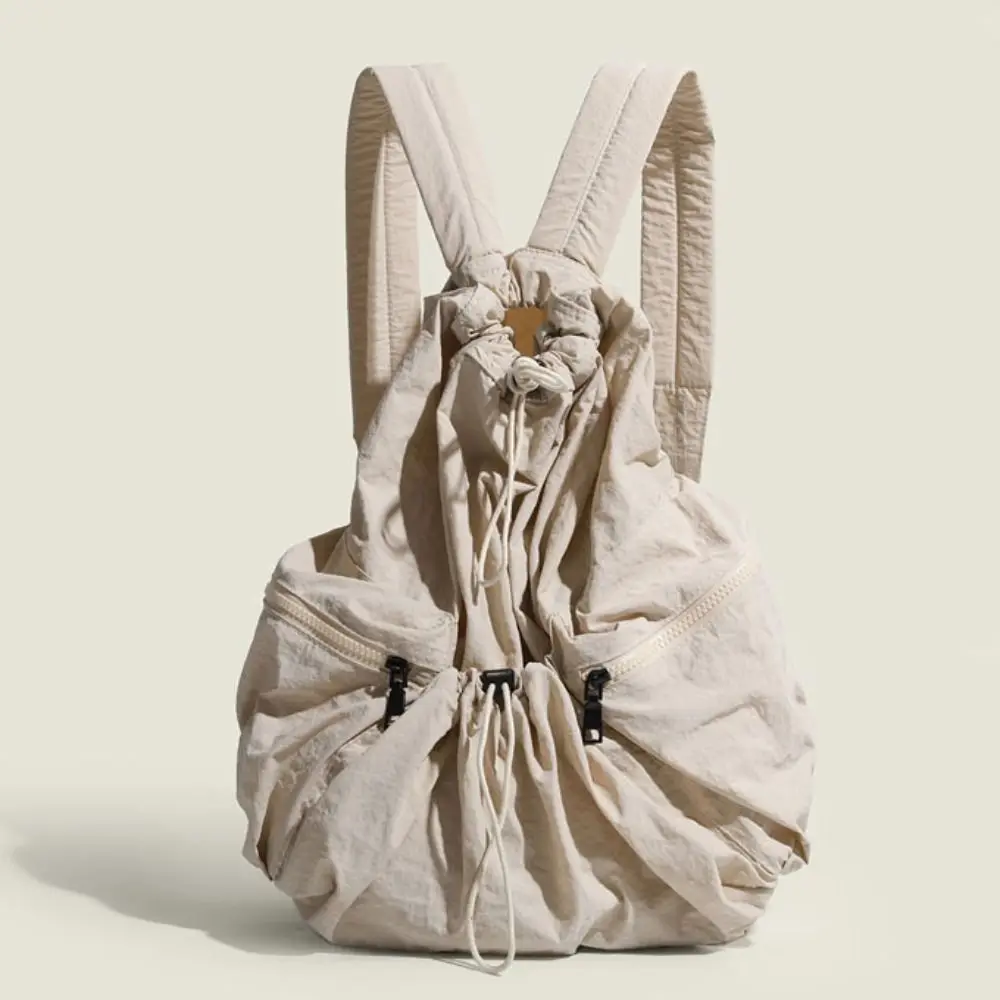 Mochila con diseño de cordón para mujer, de gran capacidad de nailon suave bolso de hombro, bolso escolar de viaje informal, mochilas plisadas