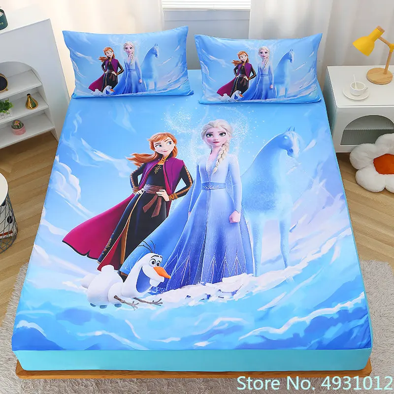 2023 Frozen Princess Sofia Elsa Anna Mattress Cover Fitted BedSheet with Elastic Band for Children Baby Boy Girl 1.2m Bed Linen