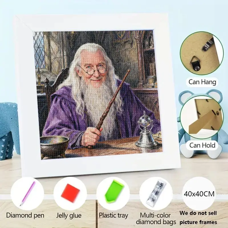 

1PC Harry Potter Albus Dumbledore 5D DIY Diamond Painting Kit, Full Drill Diamond Art Wizard with Wand & Long White Beard, Magic