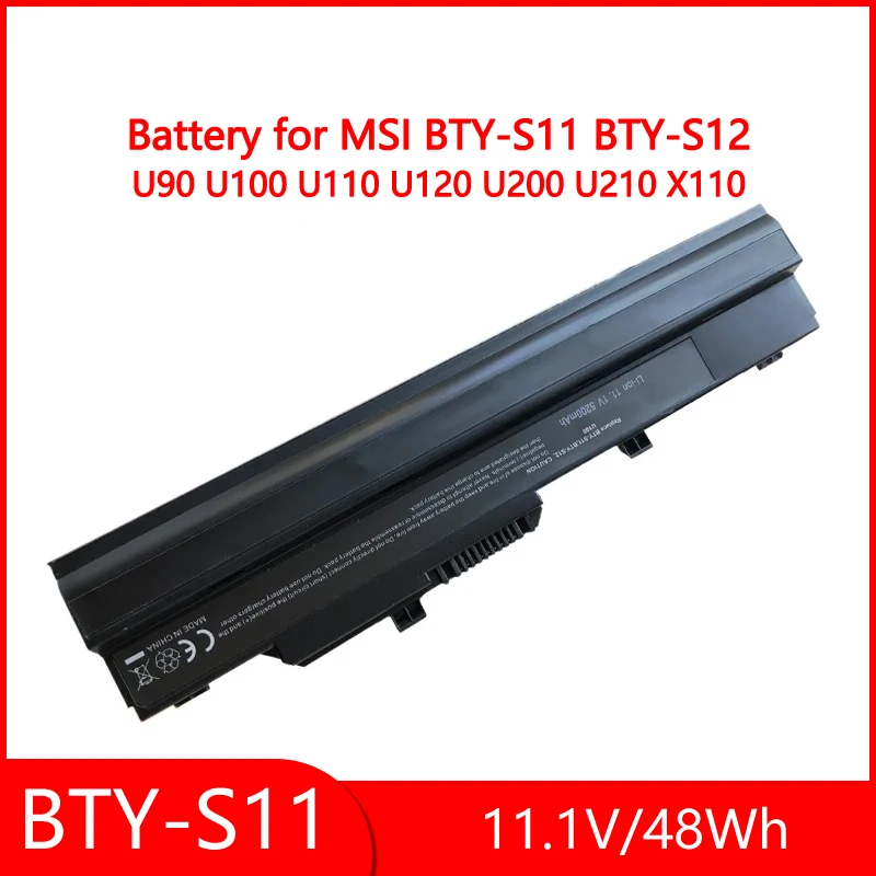 

Аккумулятор для MSI BTY-S11 BTY-S12 Wind U100 L1300 L1350 L1350D U100W U100X U135DX U210 U270 U90X Wind12 U200 U230 U210 Черный