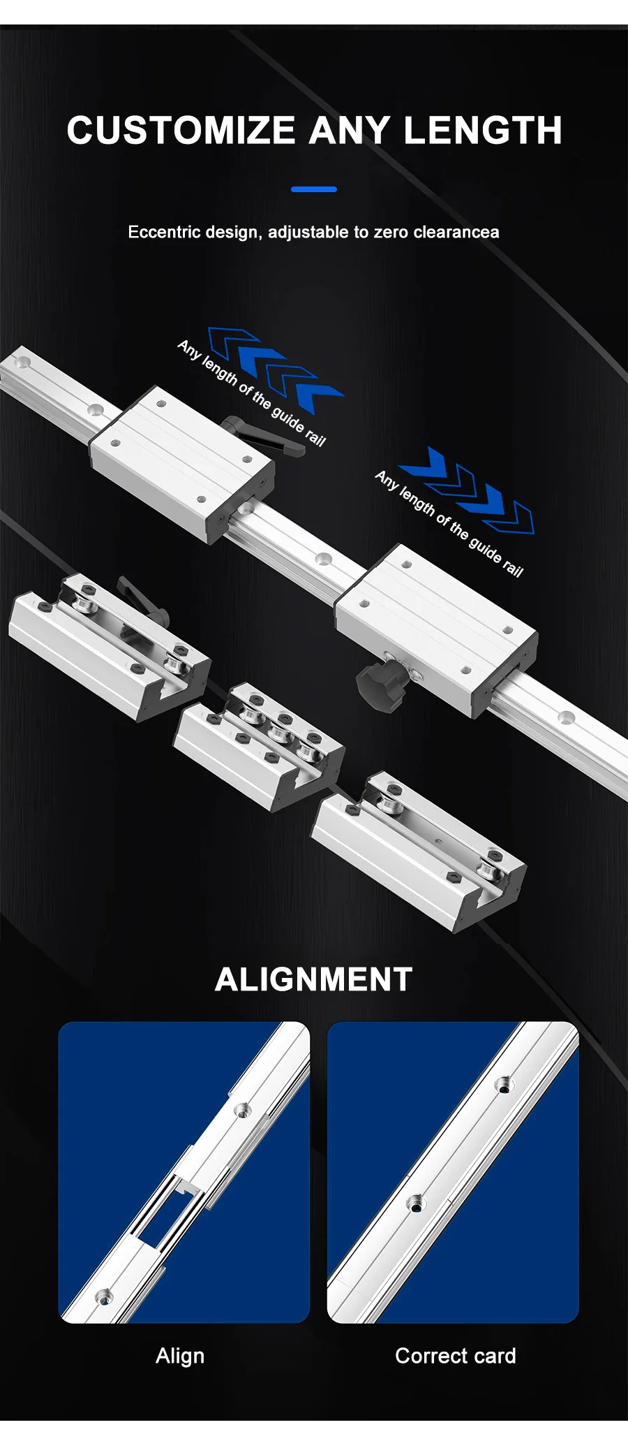 1 Stück externe Doppelachsen-Rollenlinearführung LGD8 Linearschiene L100mm-1600mm und 1/2 Stück LGB8 Gleitblock Linearführung für CNC-Teile – Detail 4