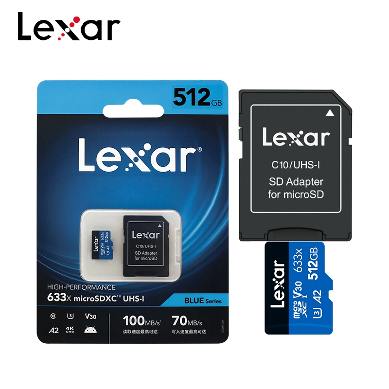 Original Lexar 633x Micro SD Card UHS-I C10 U3 V30 A1/A2 100MB/s microSDHC/XC TF Card 32GB 64GB 128GB 256GB 512GB with Adapter