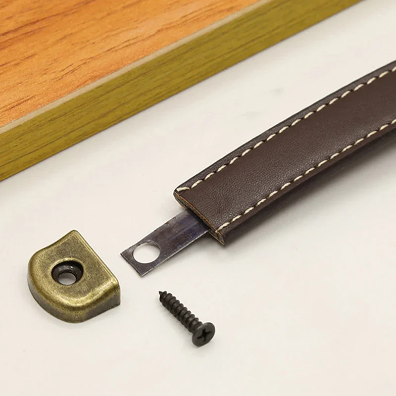 Furniture Handles Wardrobe Drawer Door Pull Leather Kitchen Cabinet Hardware Wooden Crate Gift Box Leather Handles