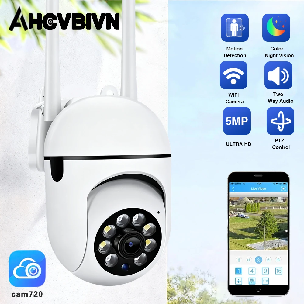 

5-мегапиксельная HD Wi-Fi камера безопасности, мини-камера внутреннего домашнего наблюдения, цветная камера ночного видения, двустороннее аудио, обнаружение человека Cam720