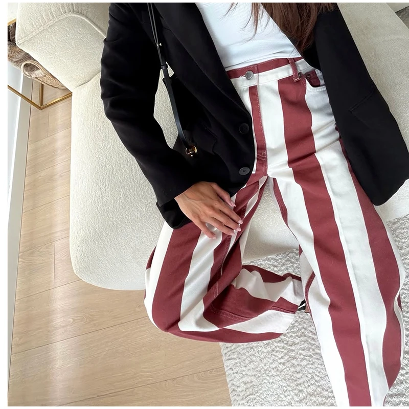 Striped Button-Front Curved-Leg Pants — product information 1