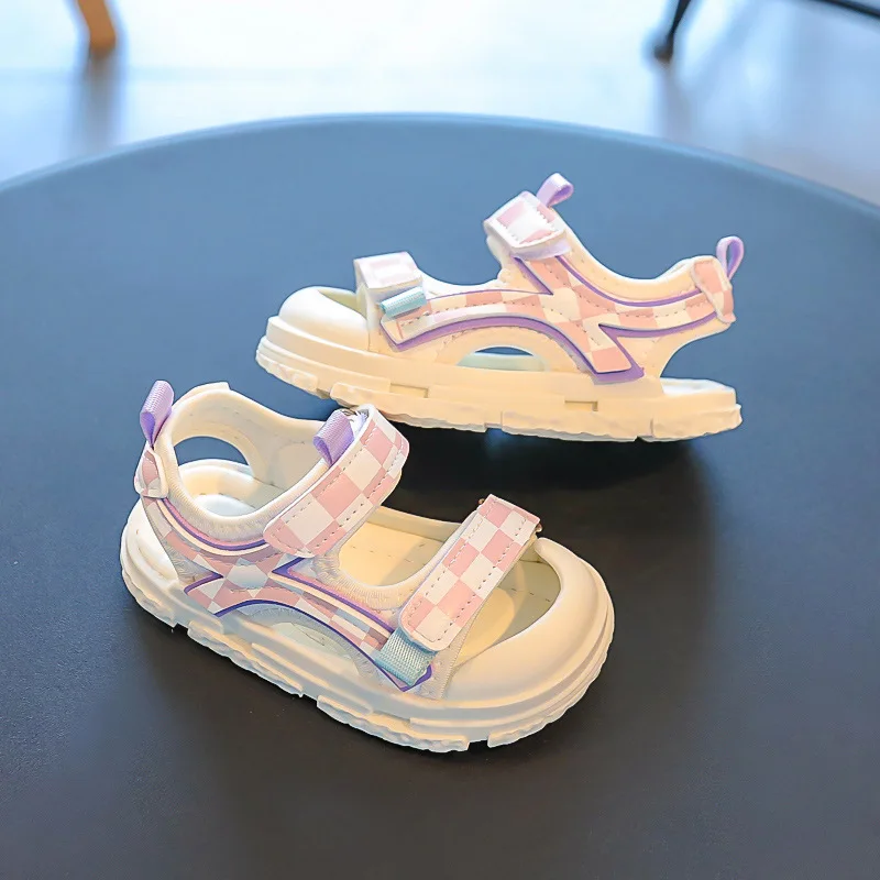 kids shoe Child Sandals Summer Cool Baby Shoe 2023New Fashion Checker Walking Shoe Boys Girls Soft Sole Anti Kick Sports Sandals