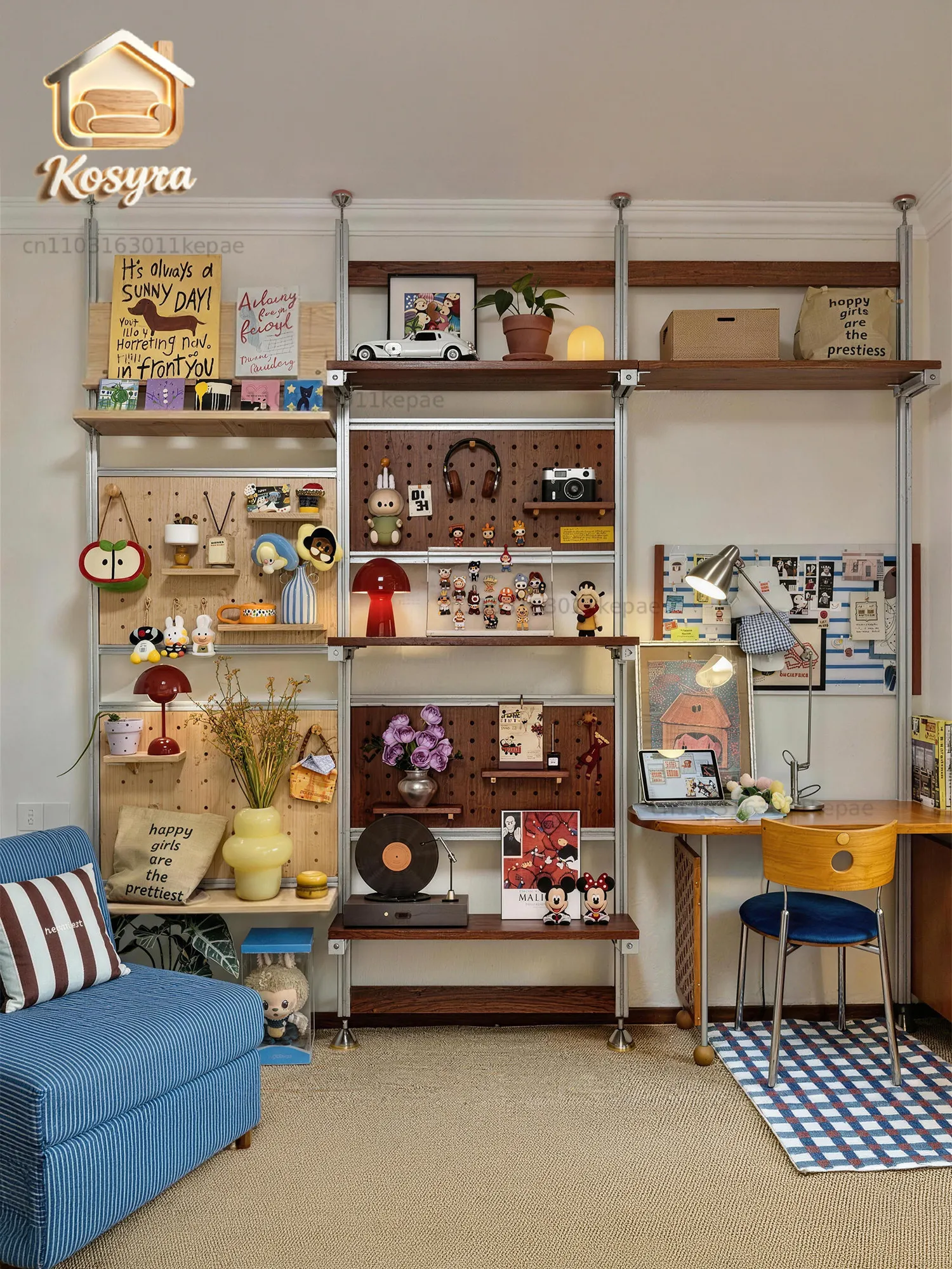Creation solid wood hole plate shelf, non-punching aluminum profile, indomitable study modeling wall storage display stand