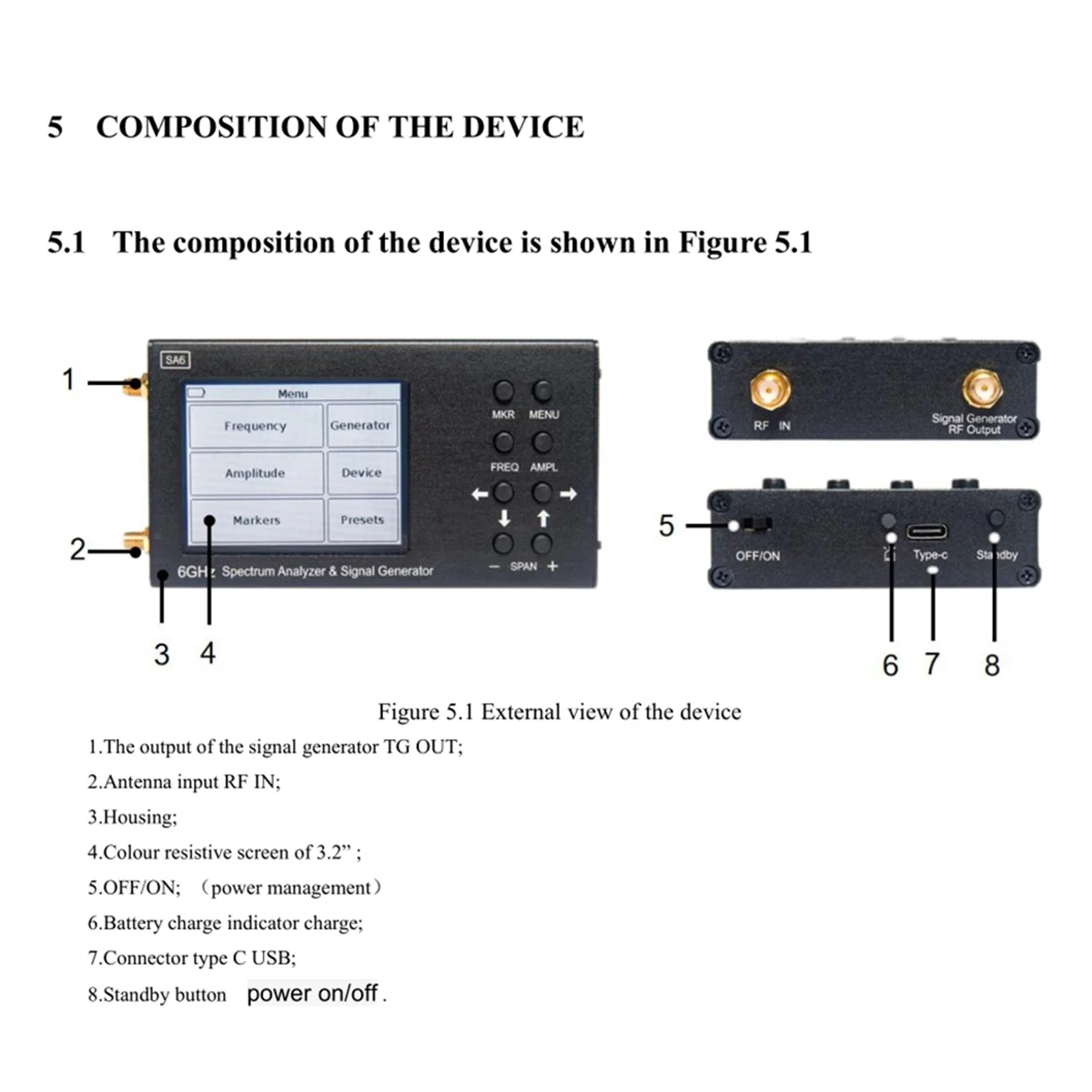 スペクトラムアナライザーと信号発生器,3.2 "カラースクリーン,SA6-V2, 35-6200mhz