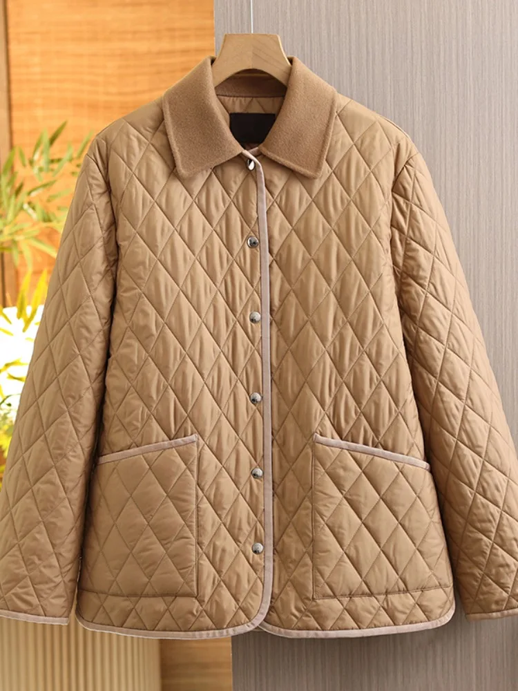 

Женское зимнее хлопковое джето в стиле ретро с ромбовидным узором для молодежи, легкое теплое хлопковое пальто на пуговицах