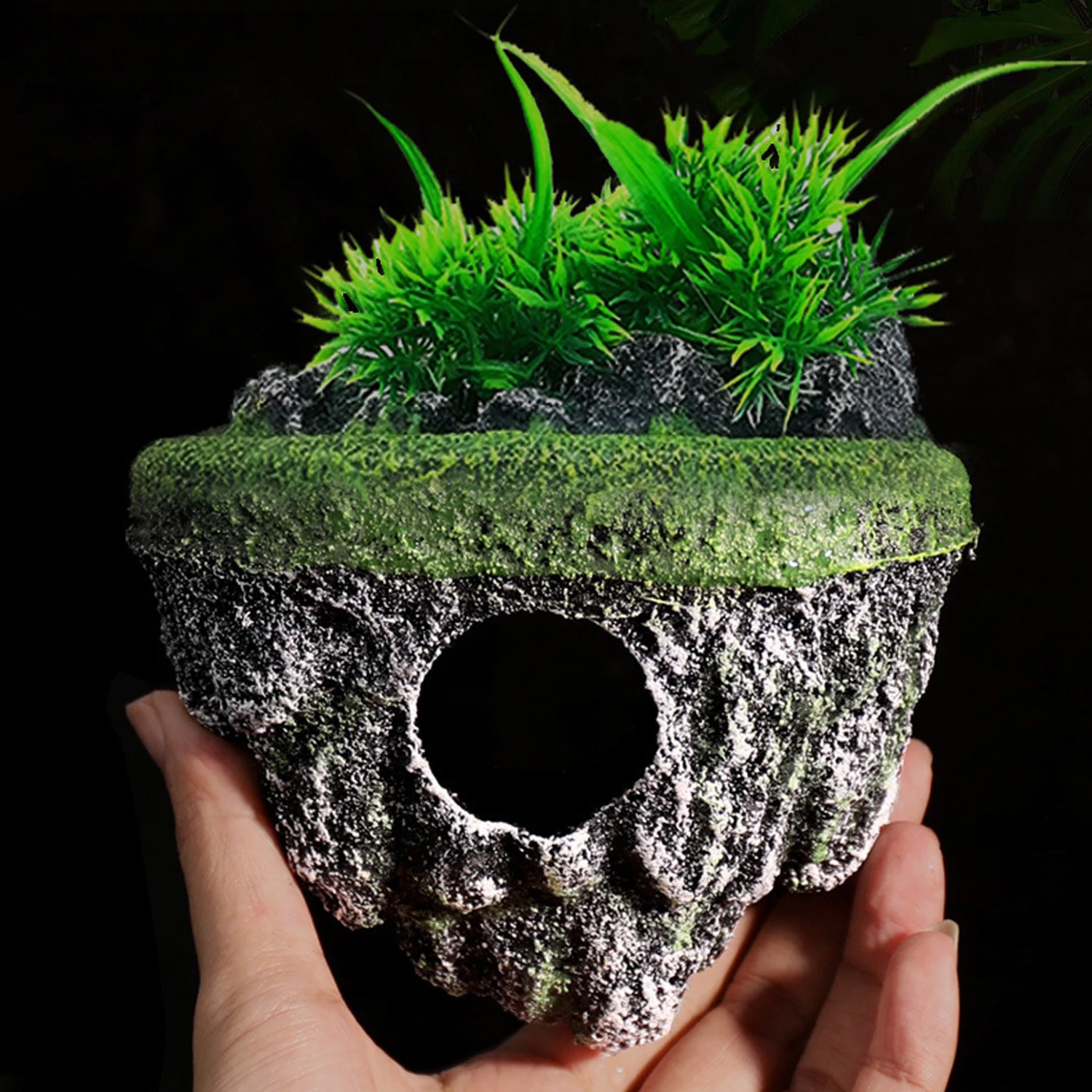 Suspended Island Fish Tank Decorative Creative Floating Stone Simulation Plants Caverns Crafts Ornaments Aquarium Accessories