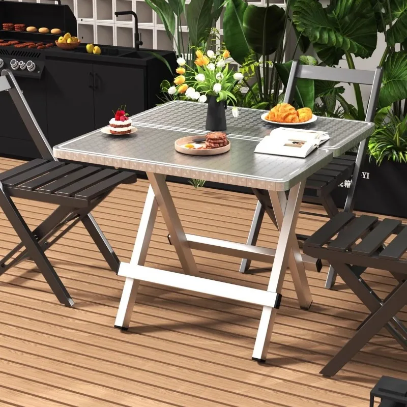 304 Stainless Steel Folding Table Portable Square Dining Desk Camping Barbecue Essential Heavy Duty Indoor & Outdoor Furniture