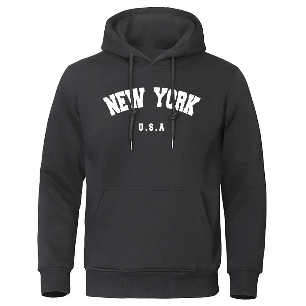 NEW YORK Letter U.S.A City Print Hoody Men Fashion Casual Long Sleeves Hooded Loose Oversize Pullover Hoodie Street Sweatshirt