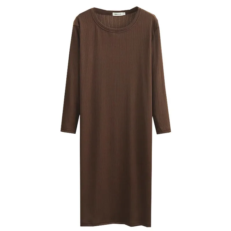 حجم كبير حجم كبير المرأة عادية كم طويل لون نقي فستان ميدي تنورة L XL XXL XXXL XXXL منتظم صالح القطن تخفيف نمط #5