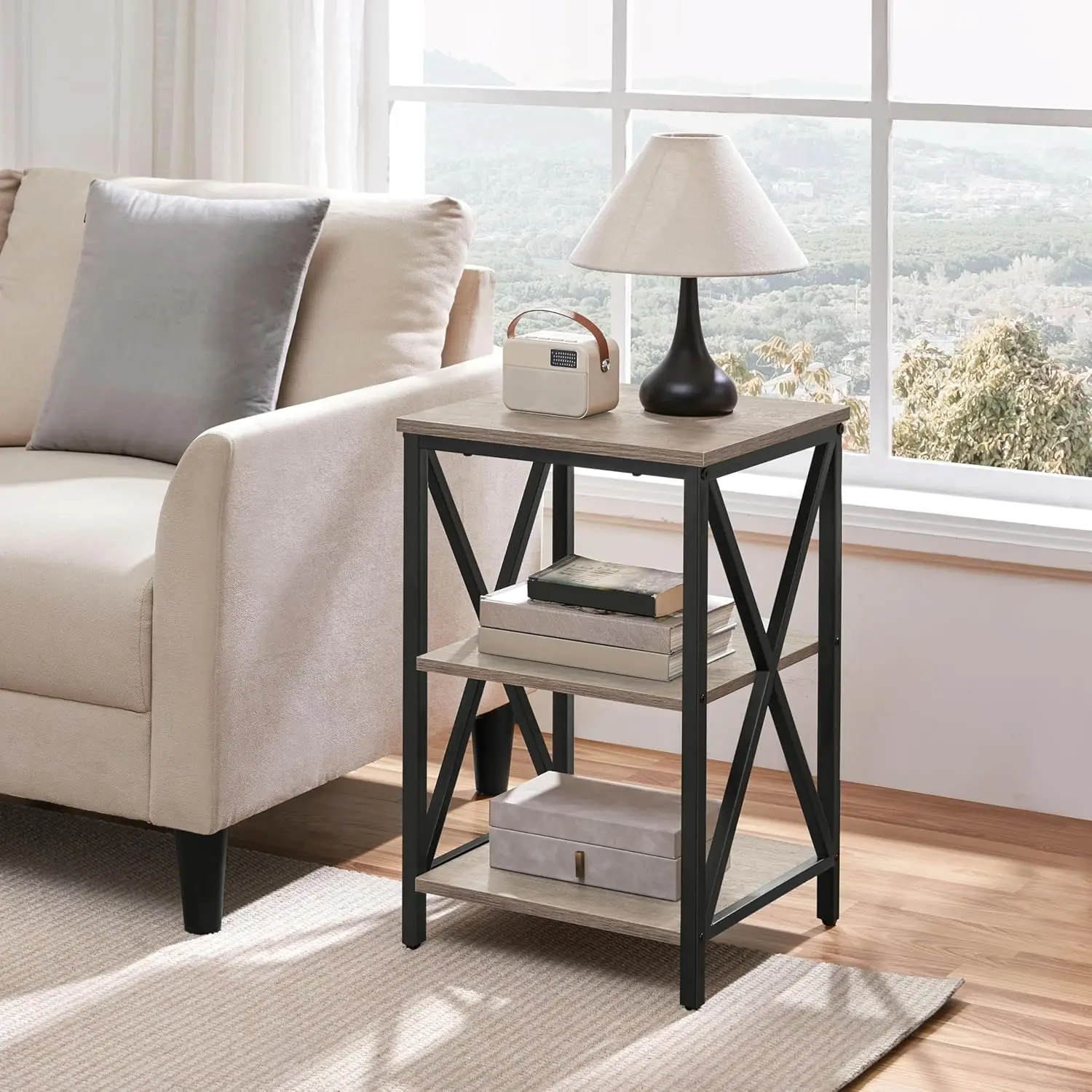 End Table Living Room, 3-Tier Side Table with Storage Shelves for Home Office