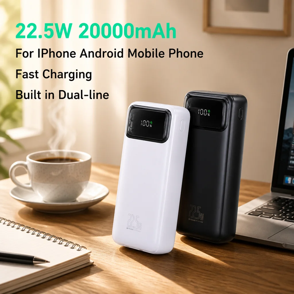 Power Bank 20000mAh 22.5W Fast Charger Compact Built-in Dual Lines Portable Battery For iPhone Android