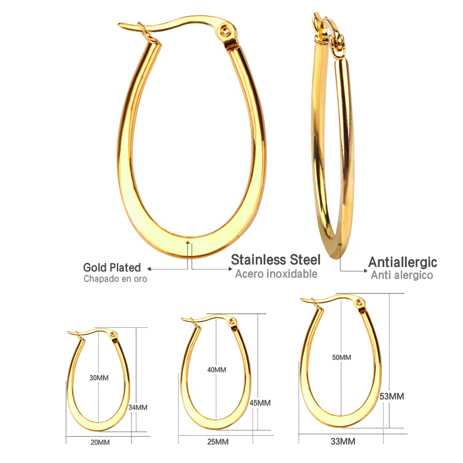 LUXUSTEEL Stainless Steel Large Flat U Shape Hoop Earrings For Women Geometric Big Circle Earrings Punk Ear Jewlery Gifts 2023