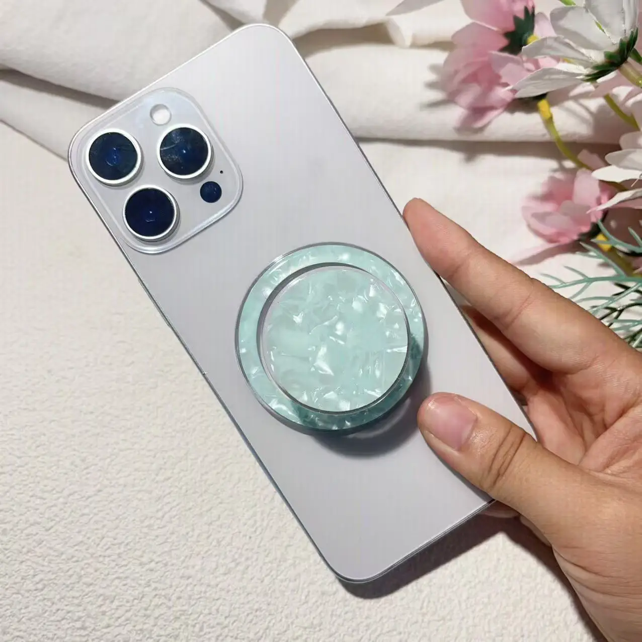 Penyangga Ponsel Magnetik Bulat Berkilau Mewah Warna-warni Griptok Stand untuk iPhone 17 16 15 untuk Magsafe Smart Tok