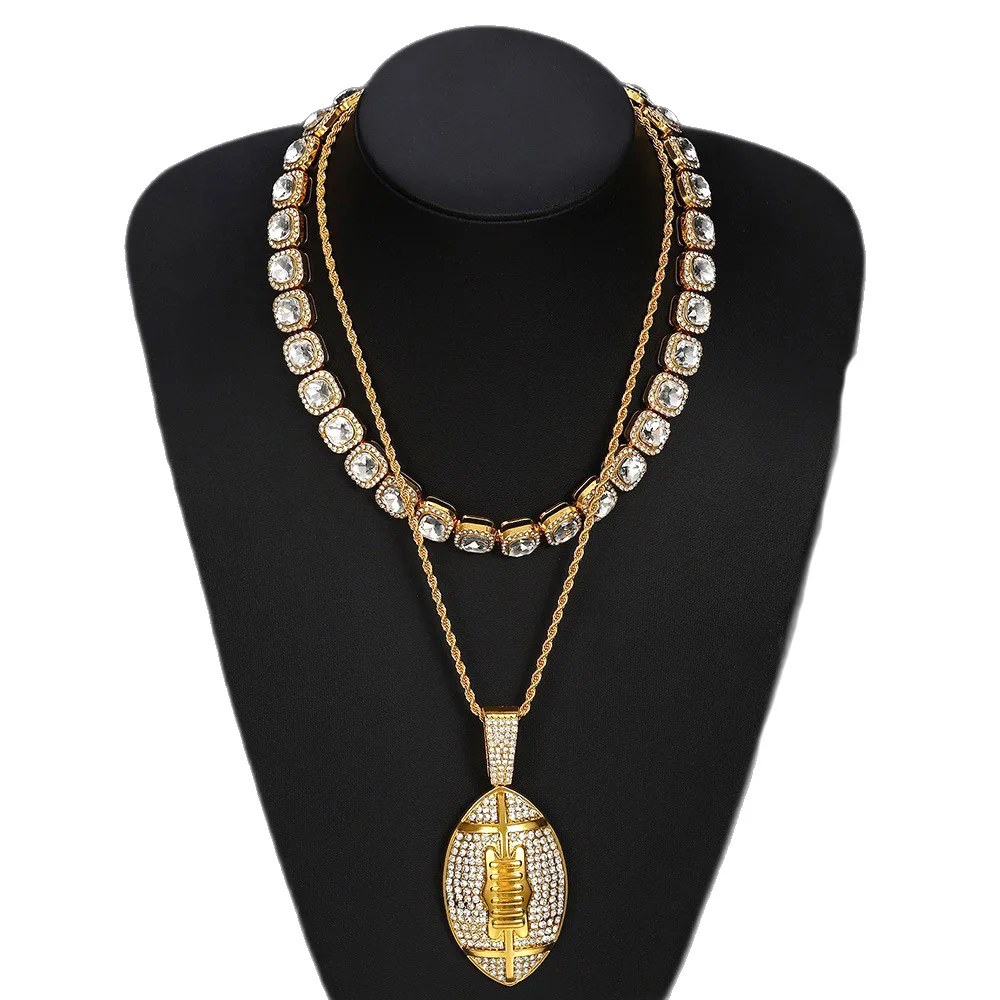DIY accessories new hot-selling stacked hip-hop hiphop football pendant European and American men's necklace factory direct whol