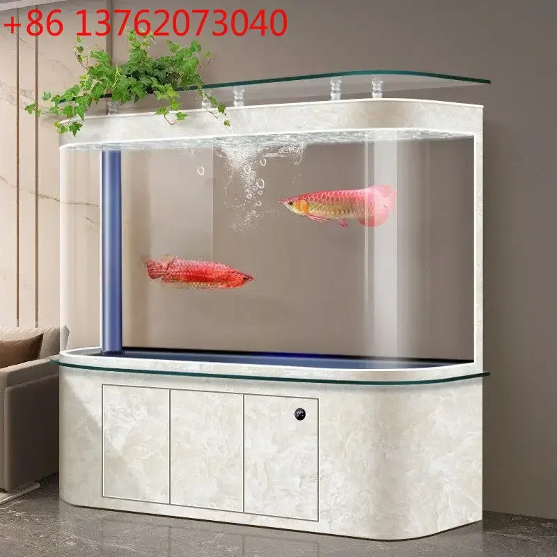 Bottom filter fish tank living room household medium and large vertical lazy aquarium ultra-white glass water-free