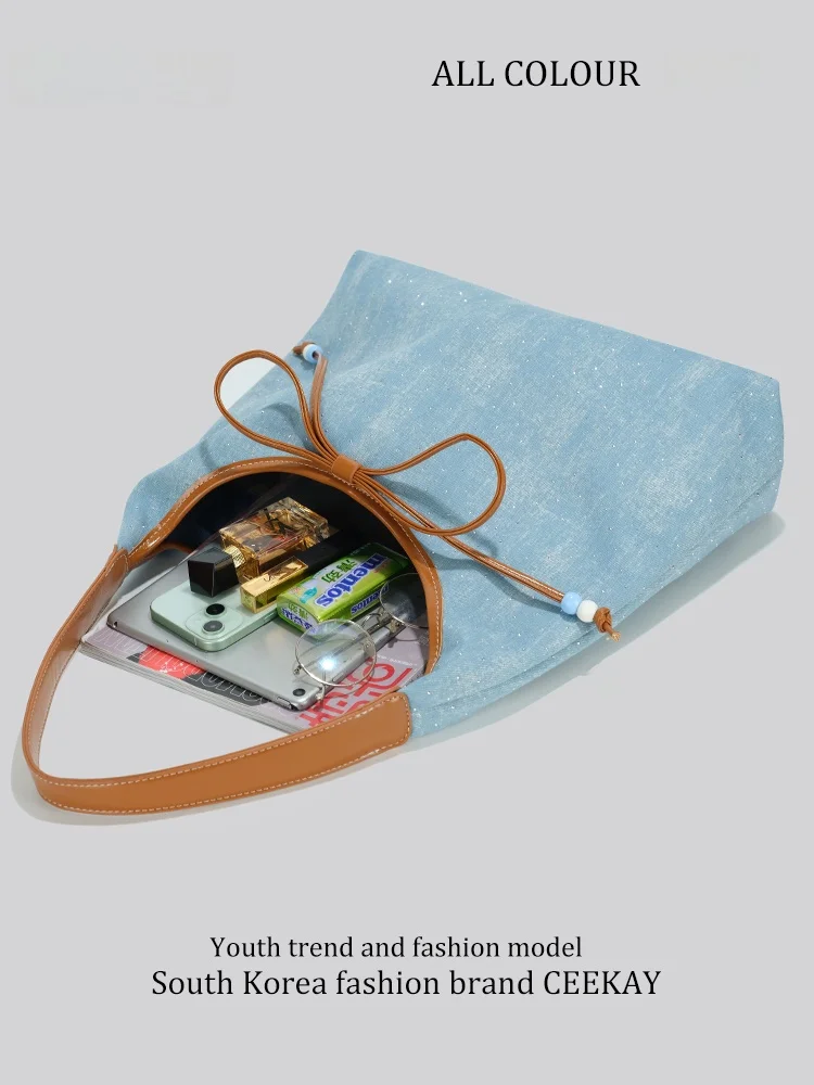 Ceekay Casual Chic Large Capacity Commuter Tote Bag for Women Simple Stylish Daily Use Handbag Trendy Summer  Knot