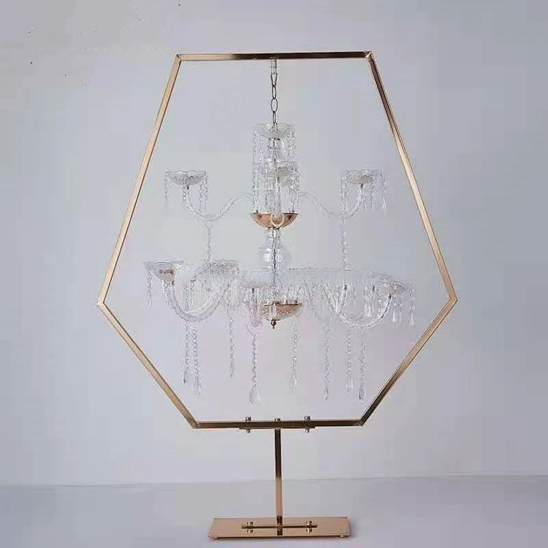 New wedding props metal candlesticks diamond frame hanging crystal pendant candlestick wedding main table set window props