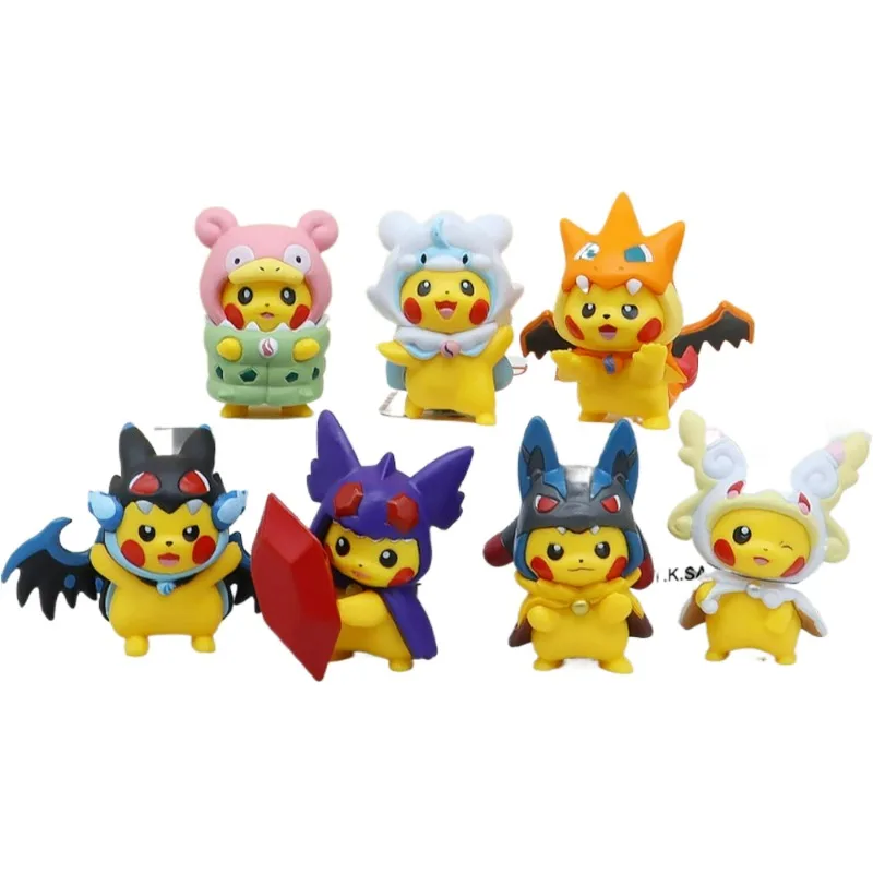

7Pcs Pocket Monsters Anime Figure Kawaii Pikachu Cosplay In Disguise Action Figures PVC Collection Model Dolls Toy Gift