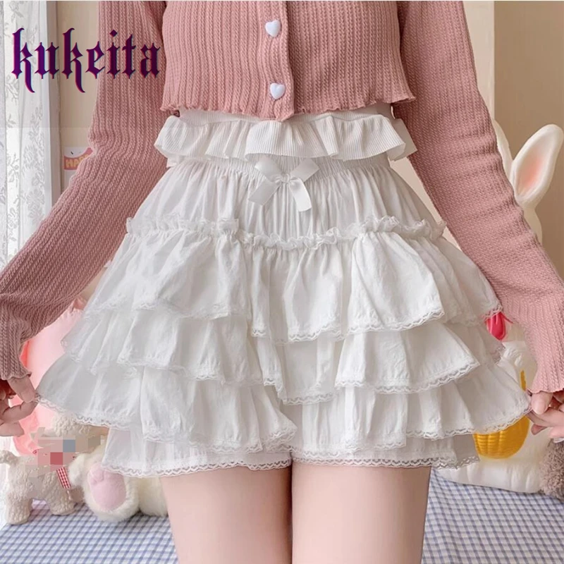 Kukeita Harajuku Sweet Lace Gothic Lolita Shorts Skirts Y2k Japanese Kawaii Ruffles Bloomers Women Cute Summer Safety Shorts