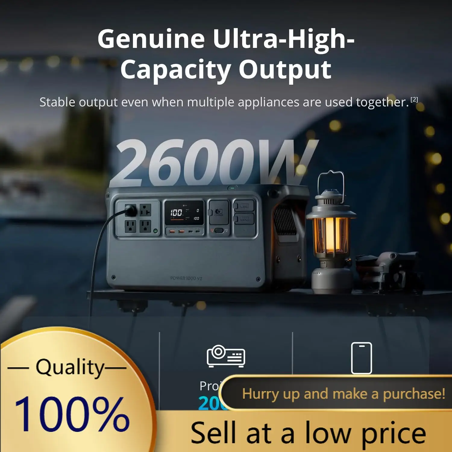 

Hot-sellingPower 1000 V2 Portable Power Station, Foldable Solar Panel, 1024Wh LFP Battery, 2600W Stable Output, 0-80% in 37 Mins