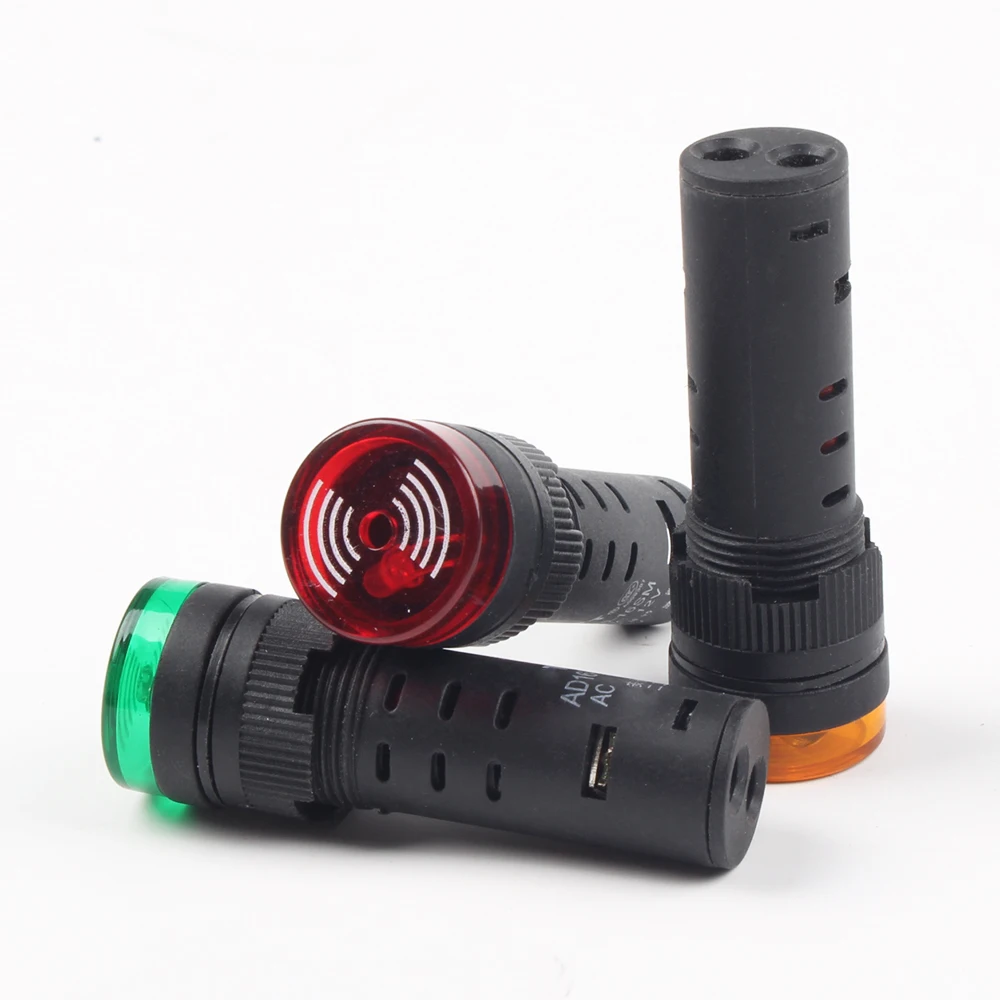 AD16-16SM 16 มม.AD16-22SM 22mm 12V 24V 220V แฟลชสัญญาณไฟเตือนสีแดง Buzzer Beep ALARM ตัวบ่งชี้พลาสติกสีแดงสีเขียว