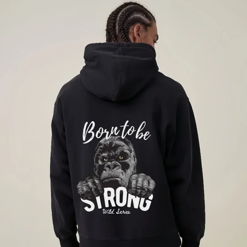 Hoodie Born to Be Strong Gorilla Graphic Streetwear Hoodie olahraga seri liar Hoodie kain nyaman Y2K kasual gaya perkotaan