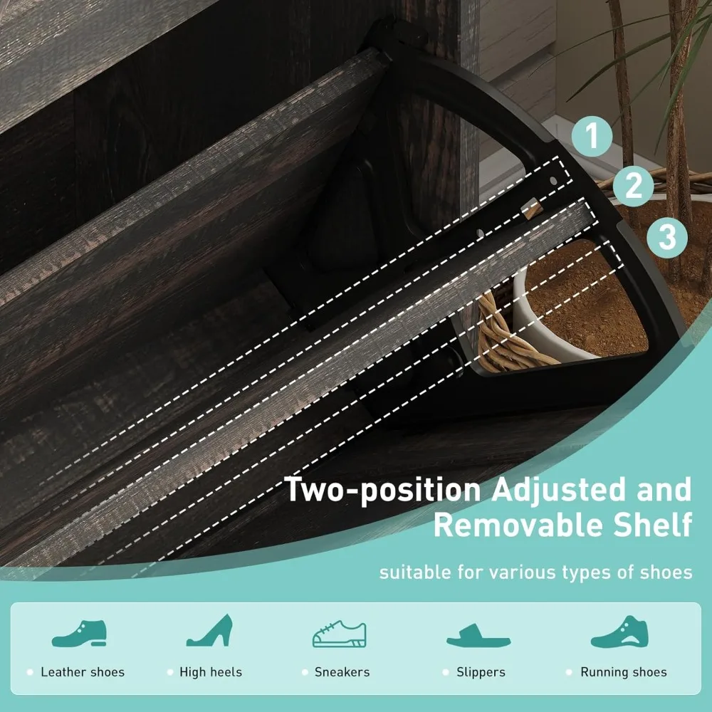 "خزانة تخزين الأحذية الضيقة القائمة بذاتها مع درجين ورفوف مفتوحة"