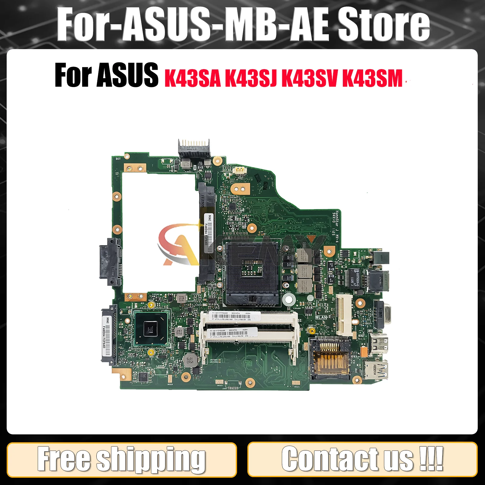 

Материнская плата K43SA для ноутбука ASUS K43SD X43S K43S K43SV K43SM K43SJ A43S, материнская плата для ноутбука в наличии, 100% тестирование, ОК, быстрая доставка