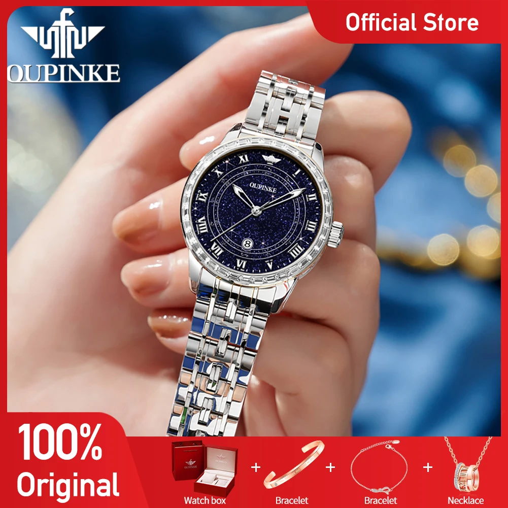 

OUPINKE 3203 Womens Watch Original Luxury Mechanical Watch 50M Waterproof Single Calendar Display Watches For Women Gifts Box