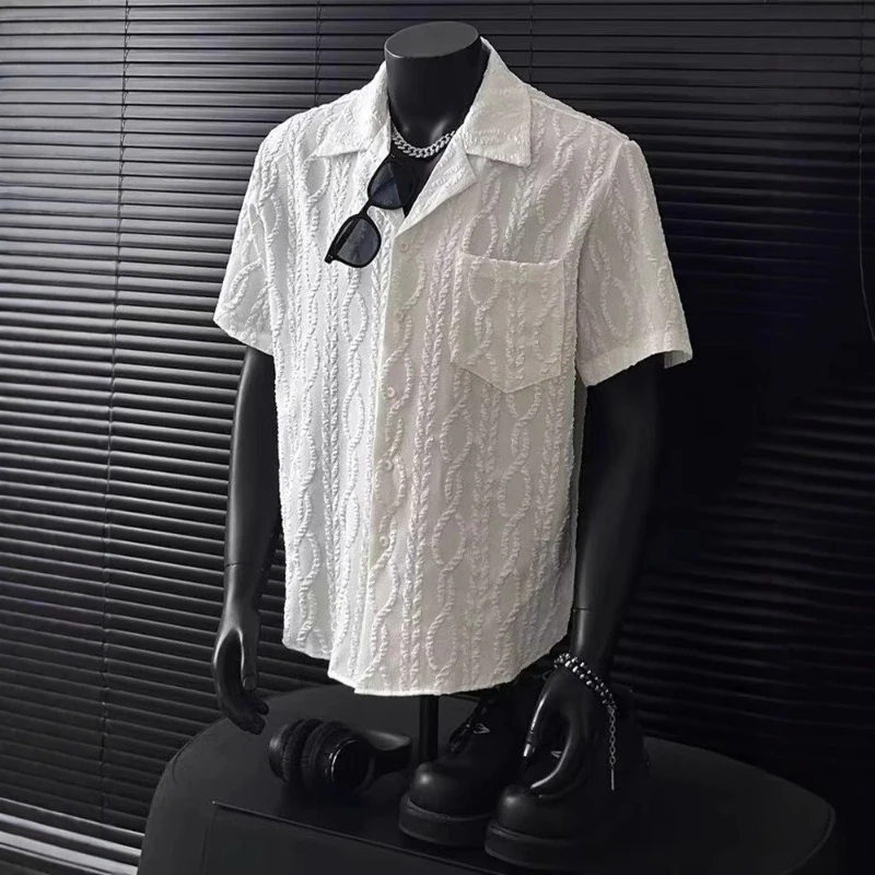 

Short Sleeved Shirt Men's Summer High-end Texture T-shirt Cardigan Five Quarter Sleeve
