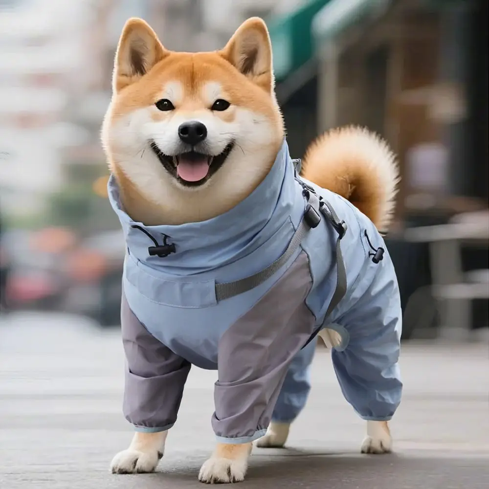 Waterproof Pet Dog Raincoat with Hat Four Legged Clothing Outdoor Dog Raincoat S-XXL Reflective Stripe Dog Rain Cape