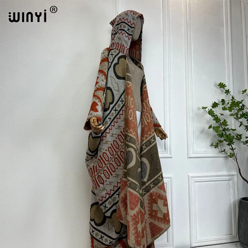 WINYI new Winter dress outfits Women high quality Coat Loose Thick Warm Female kaftan Coats poncho dress Hooded mop coat Abaya