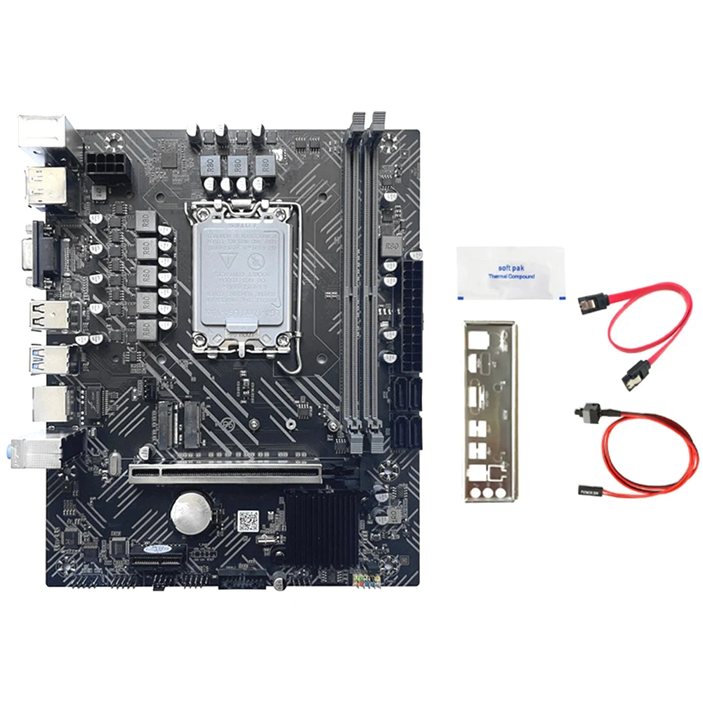 H610 Computer Motherboard+SATA Cable+Baffle+Thermal Grease LGA1700 DDR4 Gigabit LAN for G6900 I3 12100 I5 12500 12Th CPU